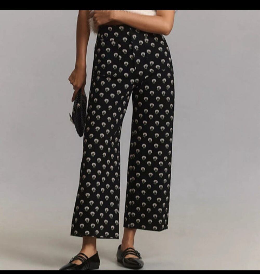 Anthropologie Maeve The Colette Cropped Wide-Leg Ponte Pants Floral Size 25 NWT
